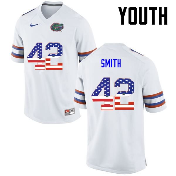 Youth NCAA Florida Gators Jordan Smith #42 Stitched Authentic USA Flag Fashion Nike White College Football Jersey KLT5065SW